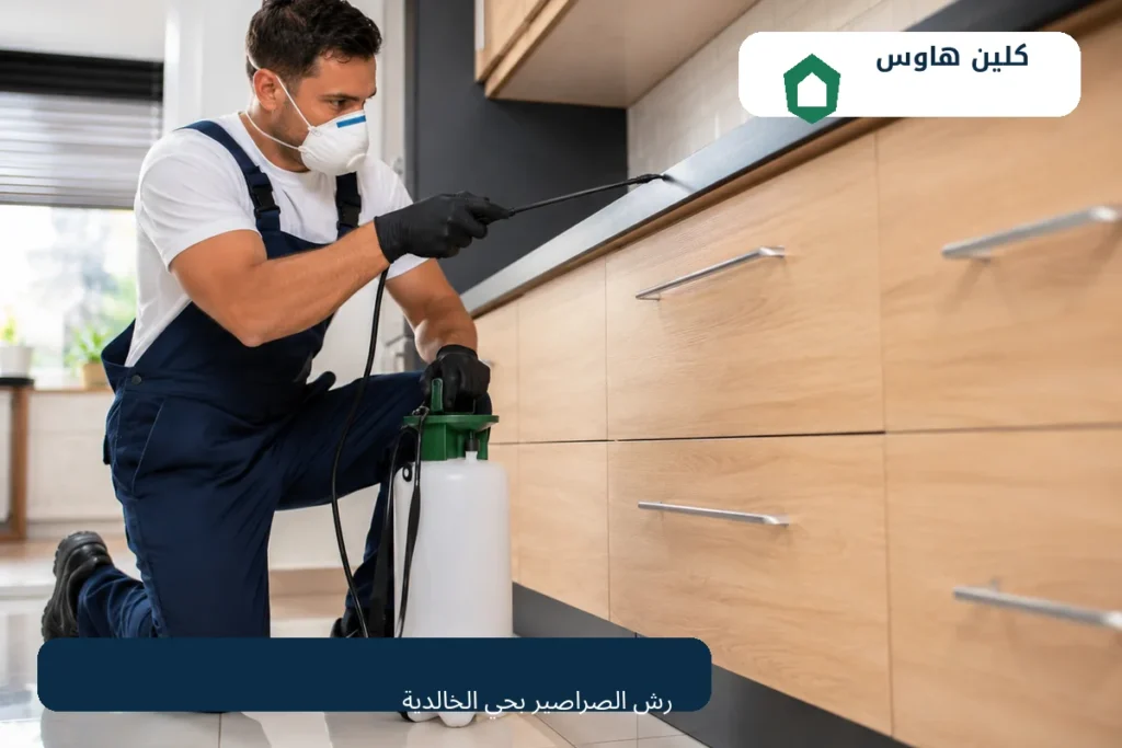 فني كلين هاوس يرش الصراصير في مطبخ بحي الخالدية