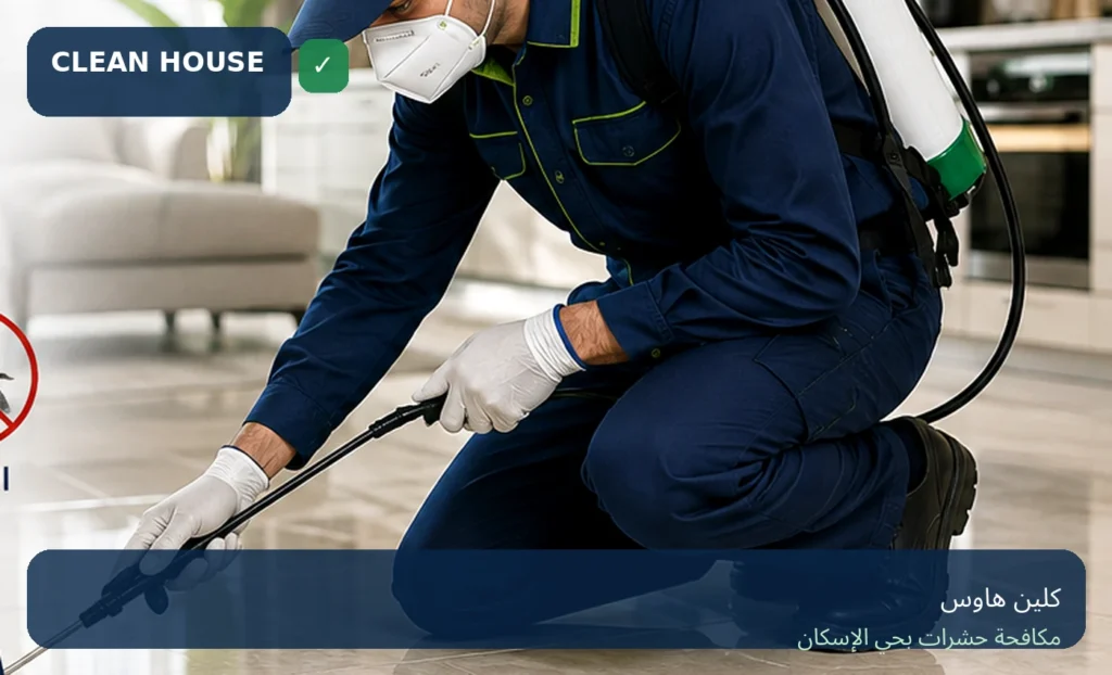 فني كلين هاوس أثناء مكافحة الحشرات بحي الإسكان داخل منزل