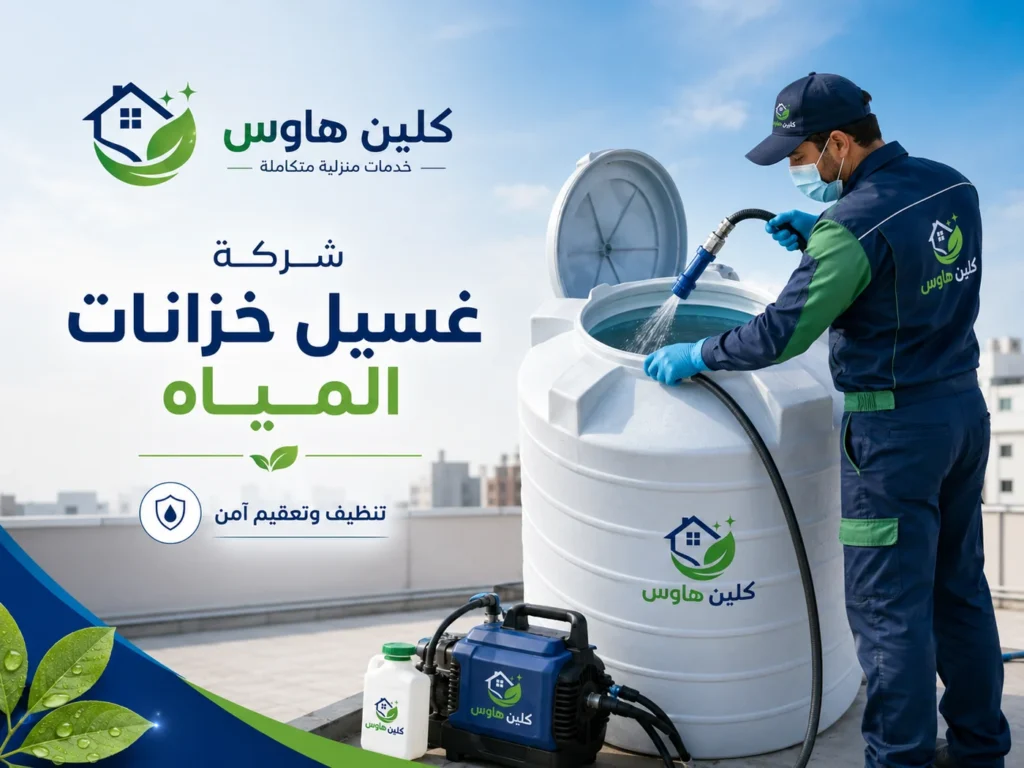 فني كلين هاوس أثناء غسيل خزان مياه علوي بحي المبعوث