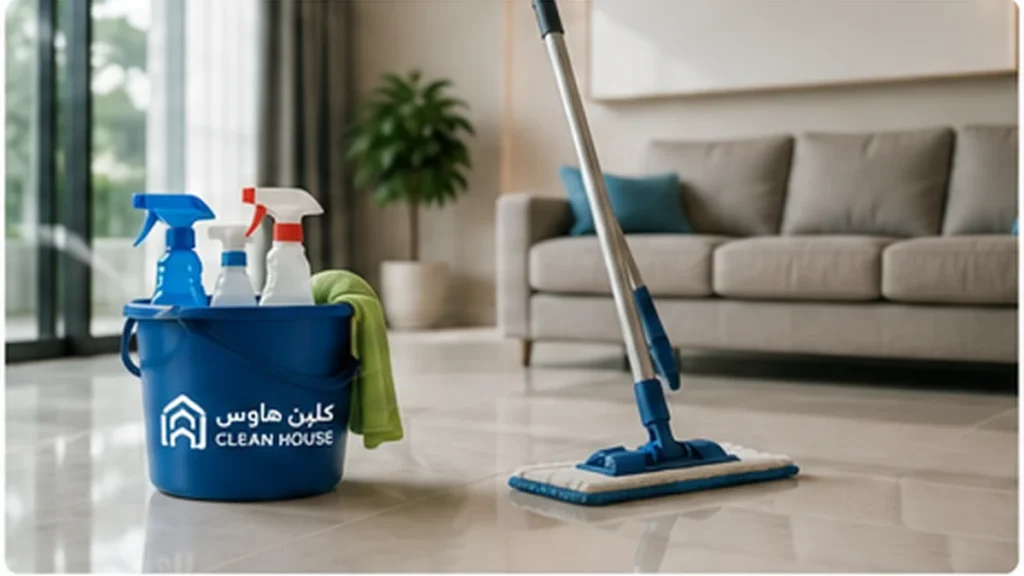 أدوات تنظيف احترافية داخل فيلا بحي المبعوث – كلين هاوس
