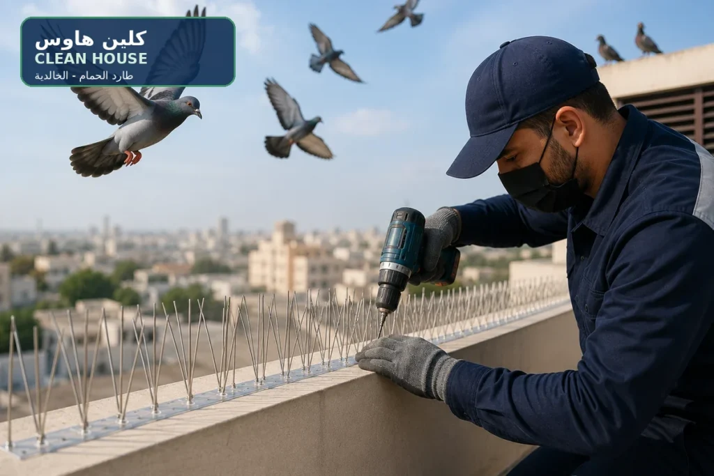 تركيب أشواك طارد الحمام على سور سطح بحي الخالدية - كلين هاوس