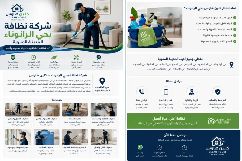 خدمات شركة نظافة بحي الرانوناء - كلين هاوس